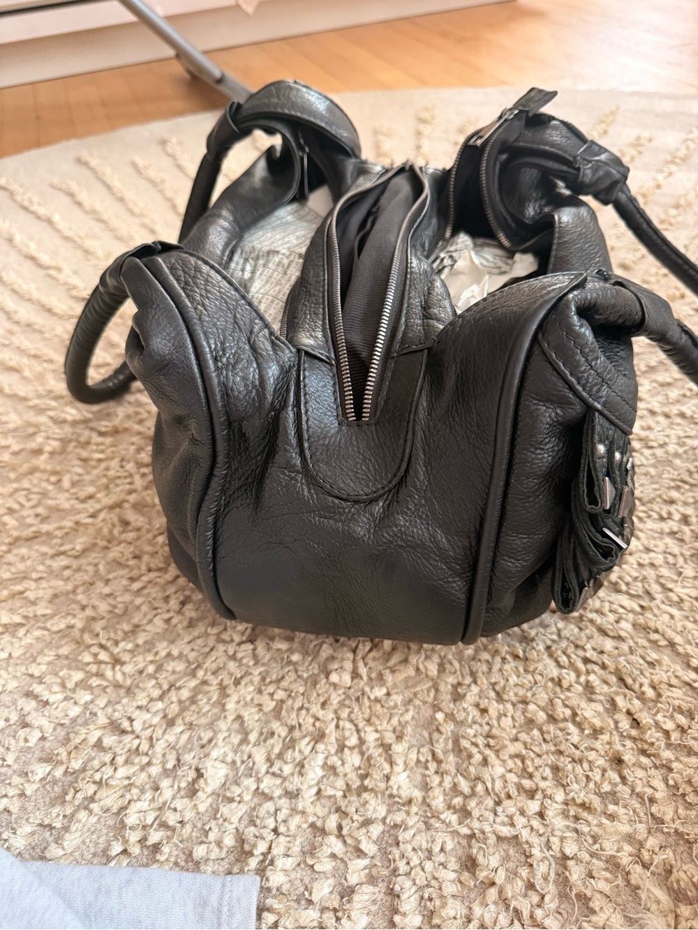 Miu Miu Black Leather Studded Hobo Bag - Picture 9 of 11